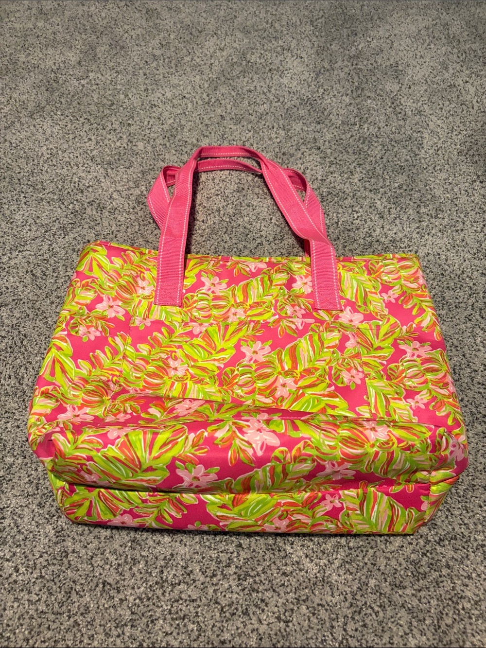 Lilly Pulitzer Pink Tote with Lime Green Floral Print